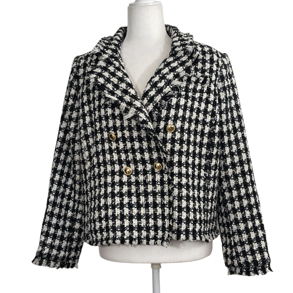House of Harlow 1960 Black and White Tweed Blazer Business Casual Preppy